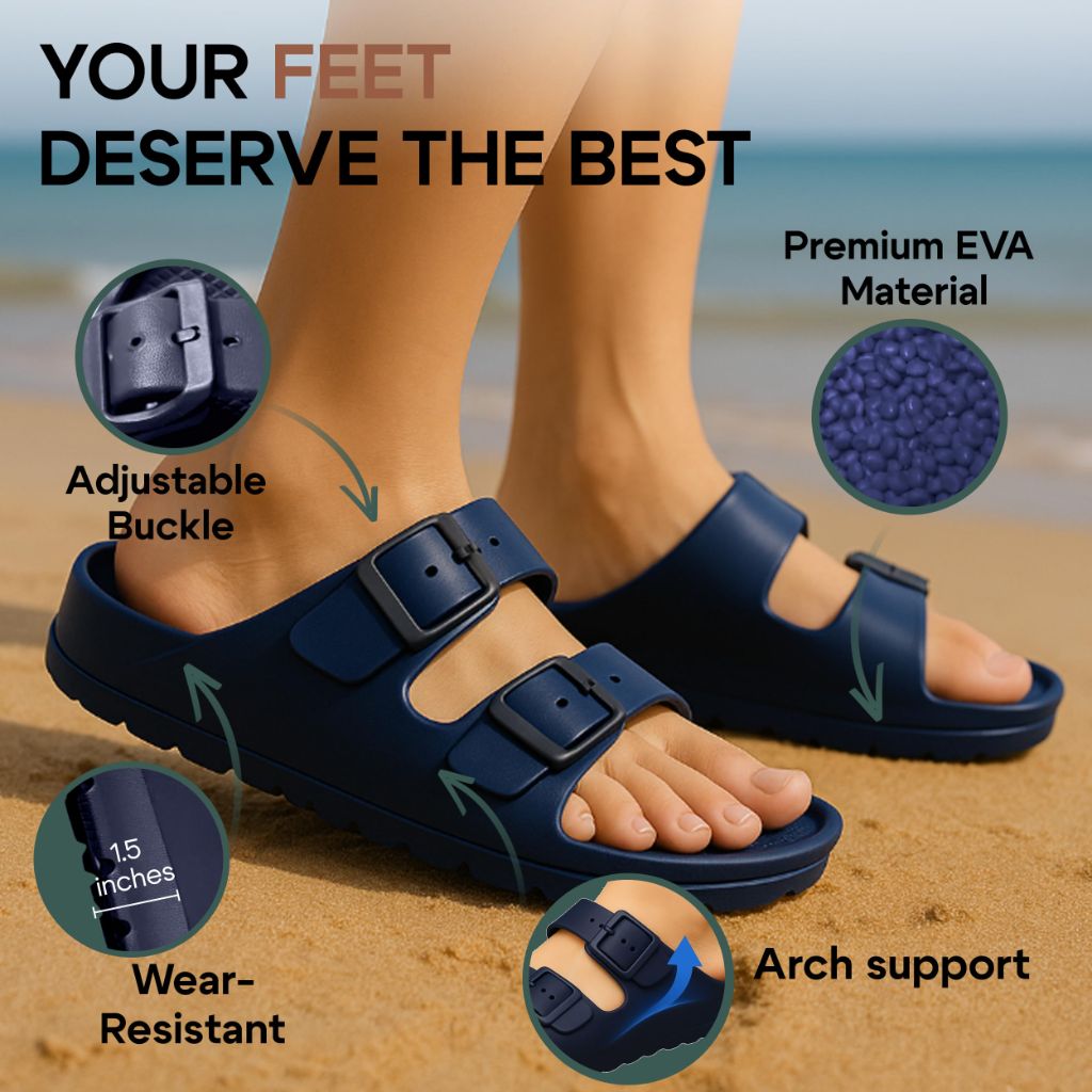 Trailvia Comfortable Footbed Sandals, Navy - size 9