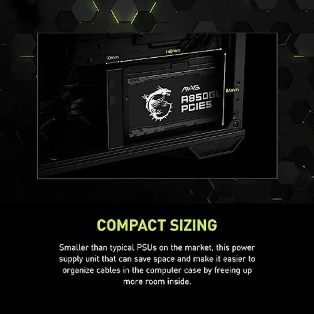 MSI MAG A850GL 80 Plus Gold Certified 850W Fully Modular Power Supply, PCIE 5 & ATX 3.0, ATX PSU (Renewed)