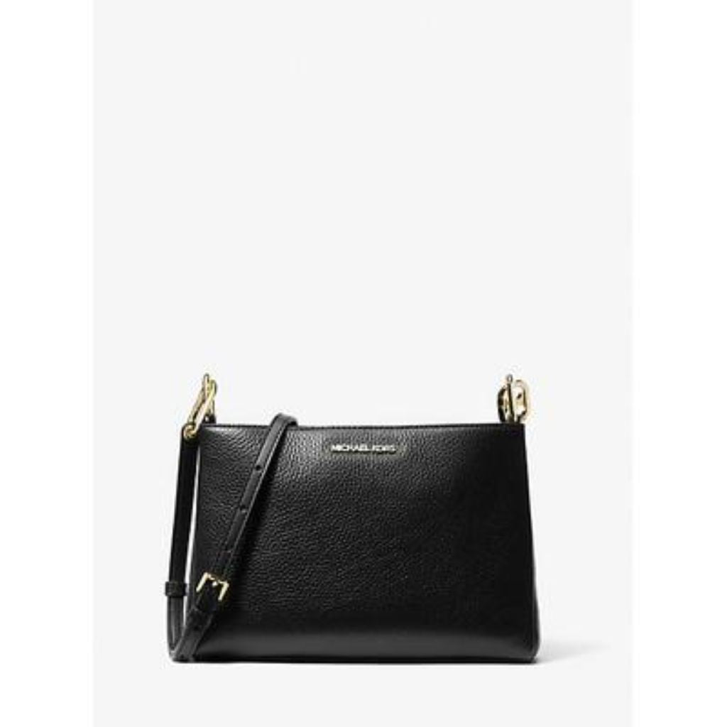 Michael Kors Women's Trisha Leather Medium Triple Compartment Crossbody Bag - Black Pebbled Leather