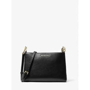 Michael Kors Women's Trisha Leather Medium Triple Compartment Crossbody Bag - Black Pebbled Leather
