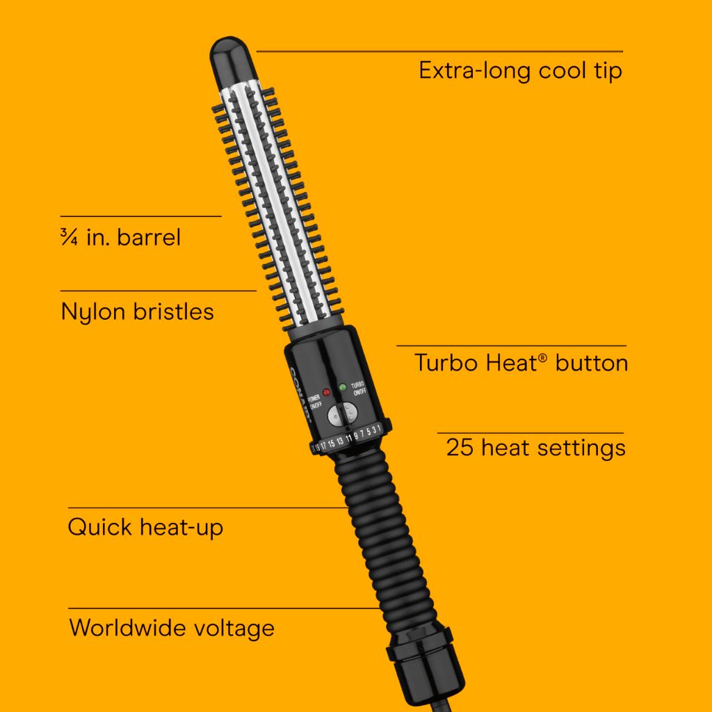 Conair Instant Heat Curling Iron Brush, 3/4-Inch Barrel Curling Brush for Short Hair, 30-Second Heat-Up with 25 Heat Settings for All Hair Types, Black