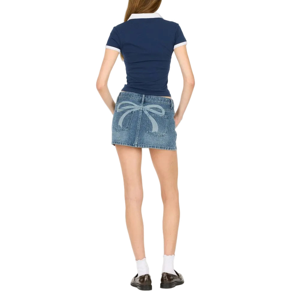 Forever 21 Women's Cropped Polo Tee, Blue - size S