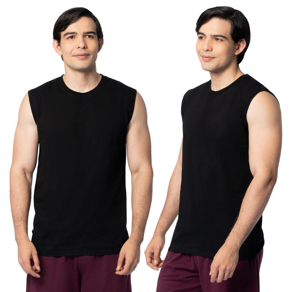 Fruit of The Loom Men's Eversoft Cotton Sleeveless T Shirts, Sizes S-4X, Muscle-2 Pack-Black, Large