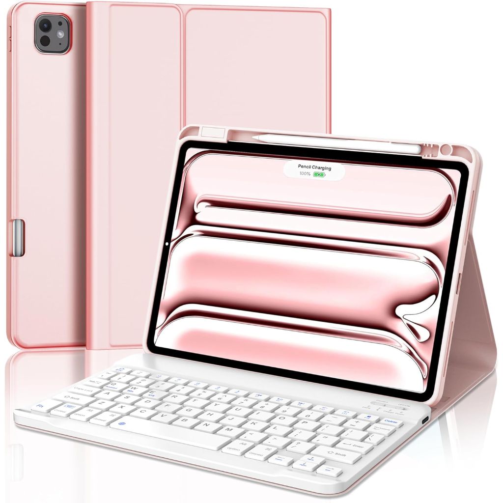 Fogari Keyboard Case for iPad Pro 11 inch (2024), Detachable Keyboard w/Pencil Holder - Pink