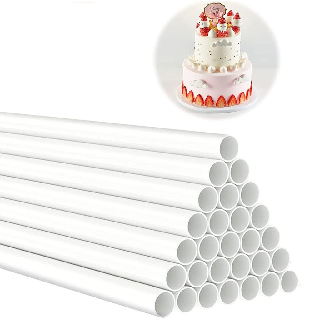 DaTpuik 10PCS 14 Inch White Plastic Cake Dowel Rods for Tiered Cake Construction and Stacking Supporting Cake Round Dowels Straws with 0.4 Inch Diameter