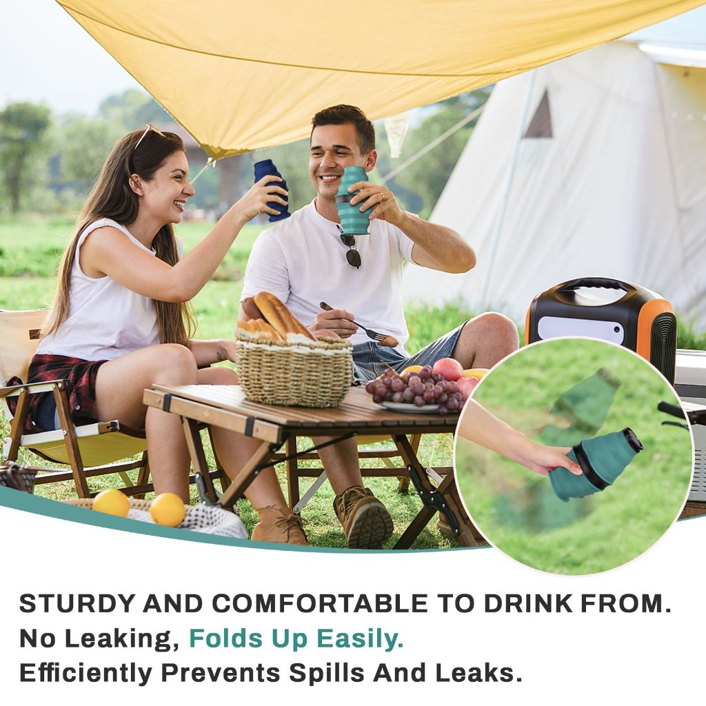 Popdigito Collapsible Water Bottles,600ml BPA Free Reusable Lightweight LeakProof Silicone Foldable Water Bottle, Dark Green