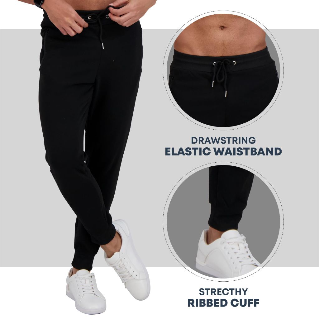 SZ XL, CROWN VOGUE Fleece Mens Joggers with Pockets - Black