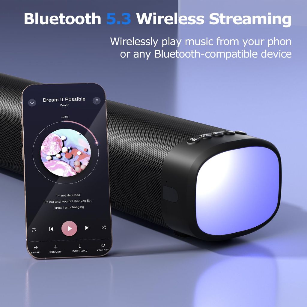FHNFHN Sound Bar for Smart TV, 100W Sound Bar with 3 Dynamic RGB Lights