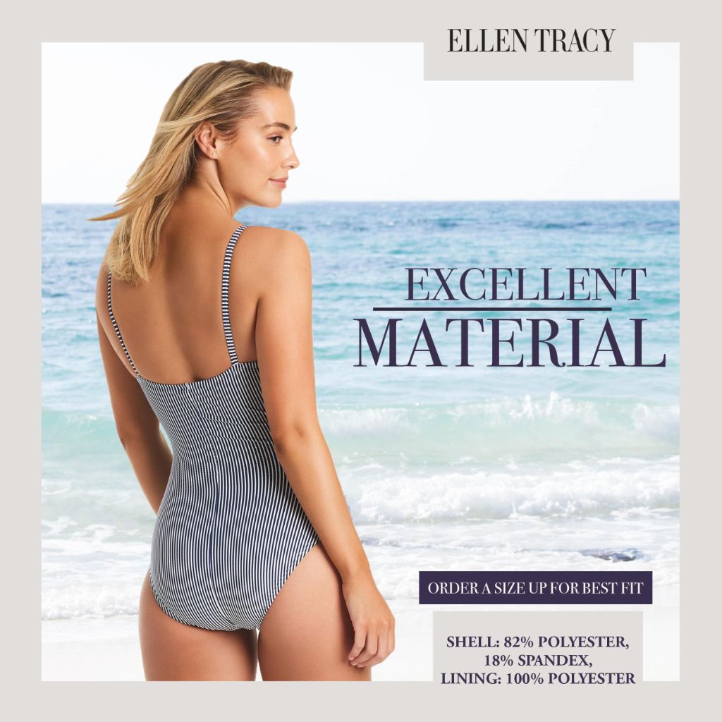 ELLEN TRACY Mio Over The Shoulder Slimming Swimsuit, Double Tier Ruffled One Piece Bathing Suit for, Navy, 6, Women