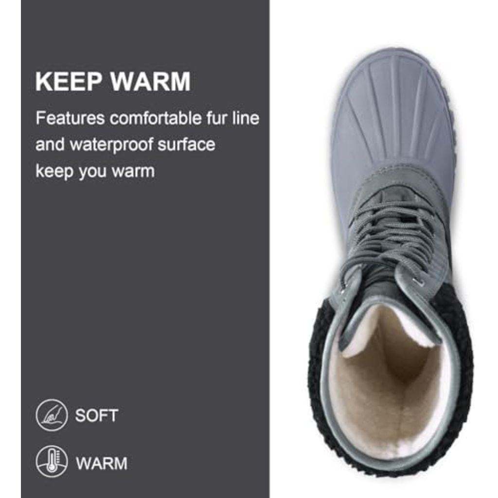 CAMEL CROWN Snow Boots for Women - Waterproof Booties with Warm Fur Lined Lace-up Shoes - Grey, SIZE 7.5