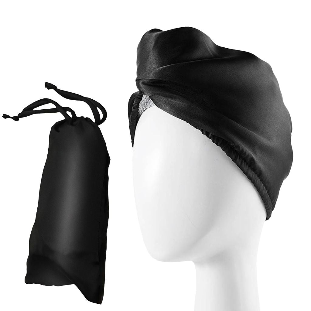 NFliving Satin Microfiber Hair Towel Wrap Set - (Black)