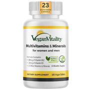 Vegan Vitality Multivitamins & Minerals with High Strength Vitamin B12, D3 & K2. 180 Tablets
