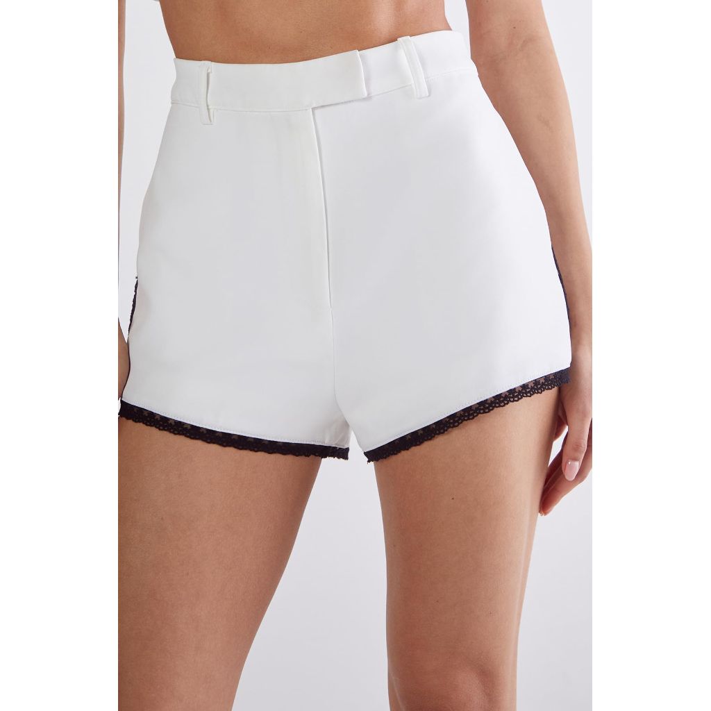 SZ 16, Nasty Gal Lace Trim Tailored Short | Ivory