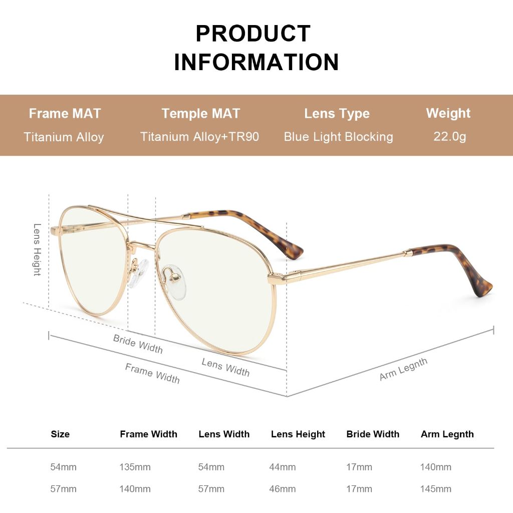 RB.Pilot Adult's Blue Light Aviator Reading Glasses (RB6456 C05) 0.5x Mag, 54mm