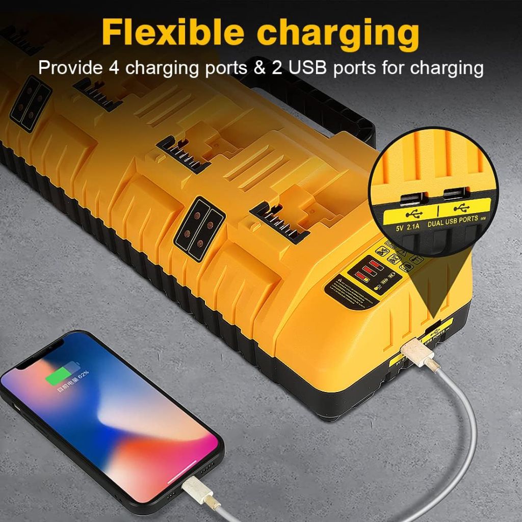 DCB104 Battery Charger + 3 Batteries Replaces Dewalt 20V Battery Charger Station