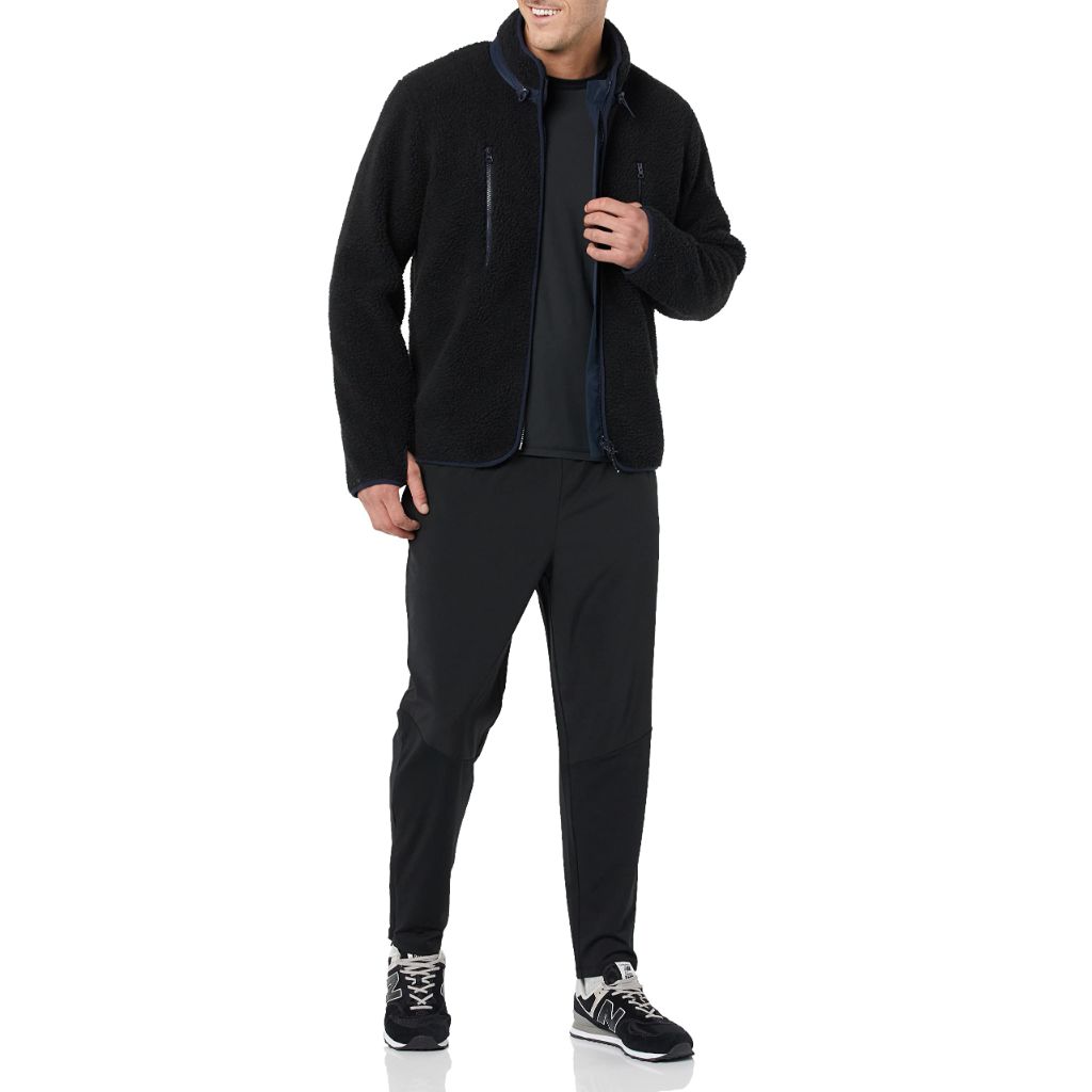Amazon Essentials Men's Teddy Fleece Full-Zip Jacket, Black, Medium
