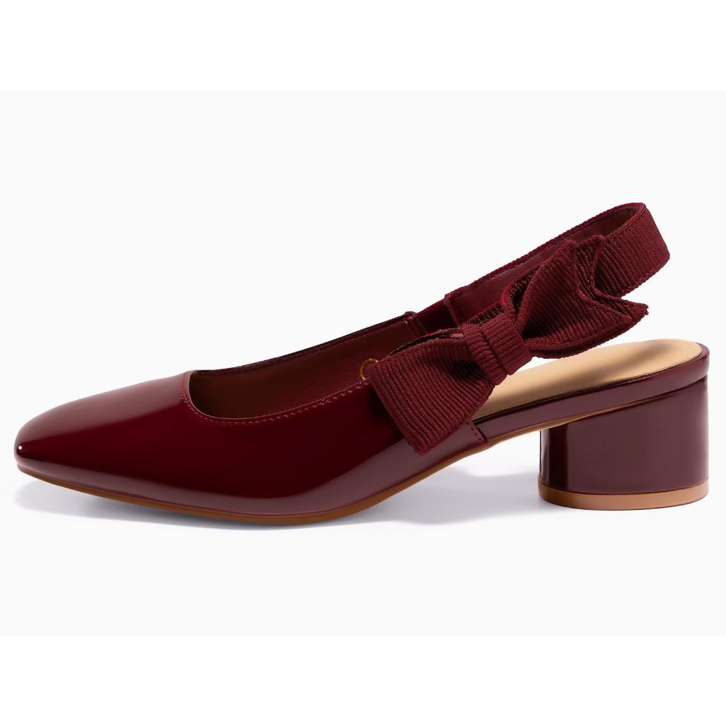 Coutgo Women's Slingback Low Chunky Heels, Deep red - Size 7