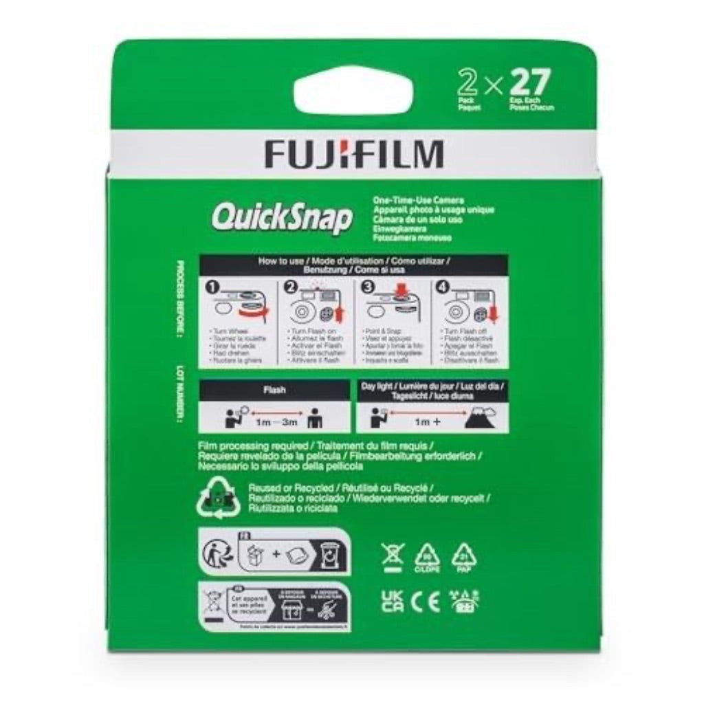 Fujifilm QuickSnap Flash Disposable Camera, 400 35mm, 27 Exposures, 2-Pack