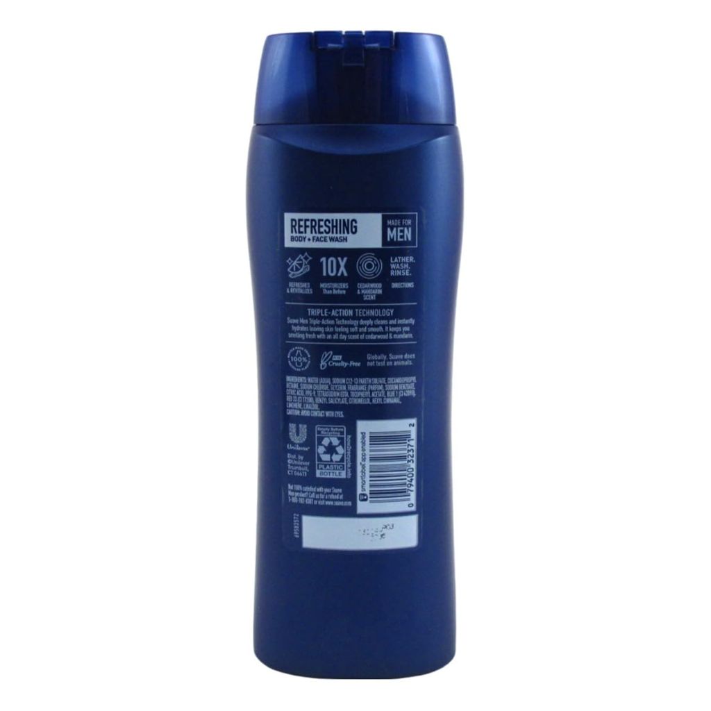 Suave Men's Refreshing Body + Face Wash - Cedarwood & Mandarin, 18 fl. oz. (2 Pack)