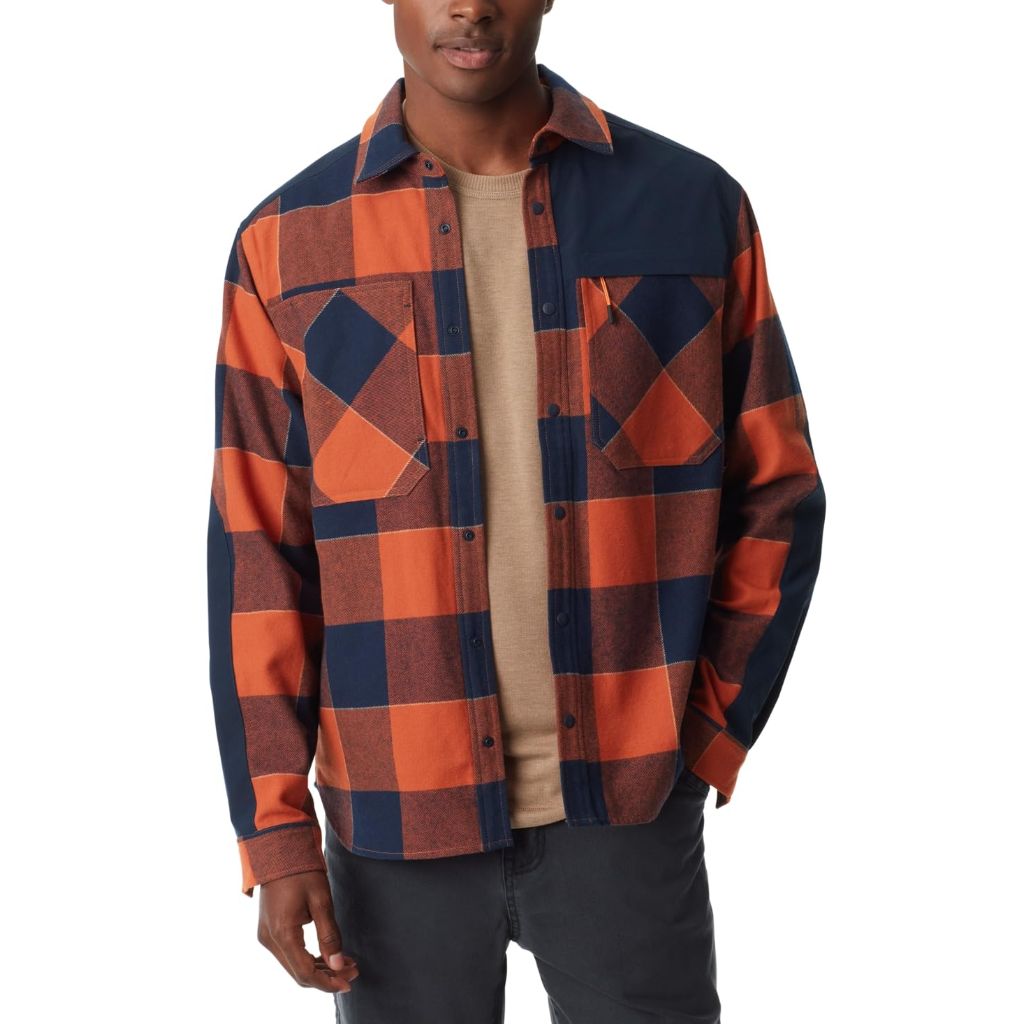 BASS OUTDOOR Men’s Heavey Weight Button Front Shacket With 4 Pockets - Burnt Orange, Large