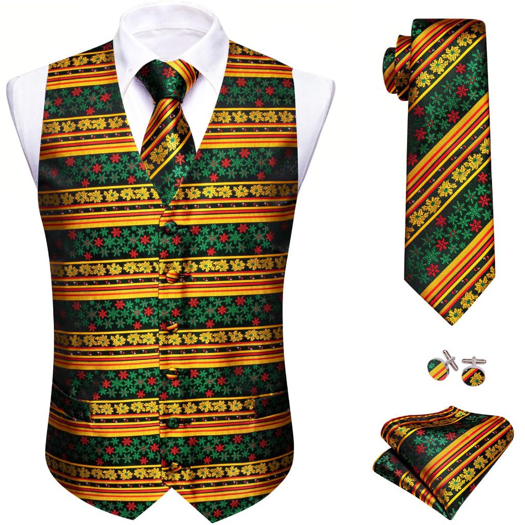Barry.Wang Mens Red/Green Christmas Suit Vest Holiday Xmas Waistcoat Tie Set Party Tuxedo