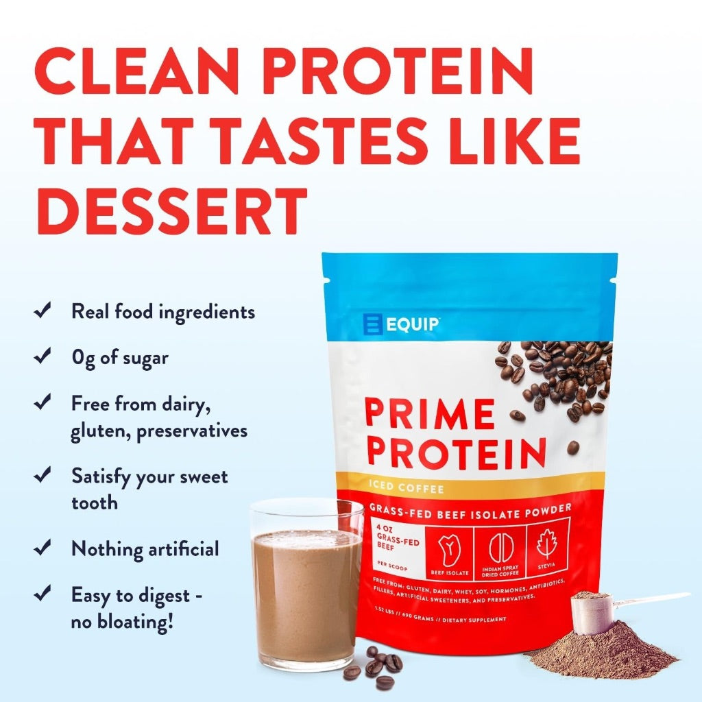 Equip Foods Prime Protein Powder, Grass-Fed Beef Isolate, Iced Coffee, 30 Servings