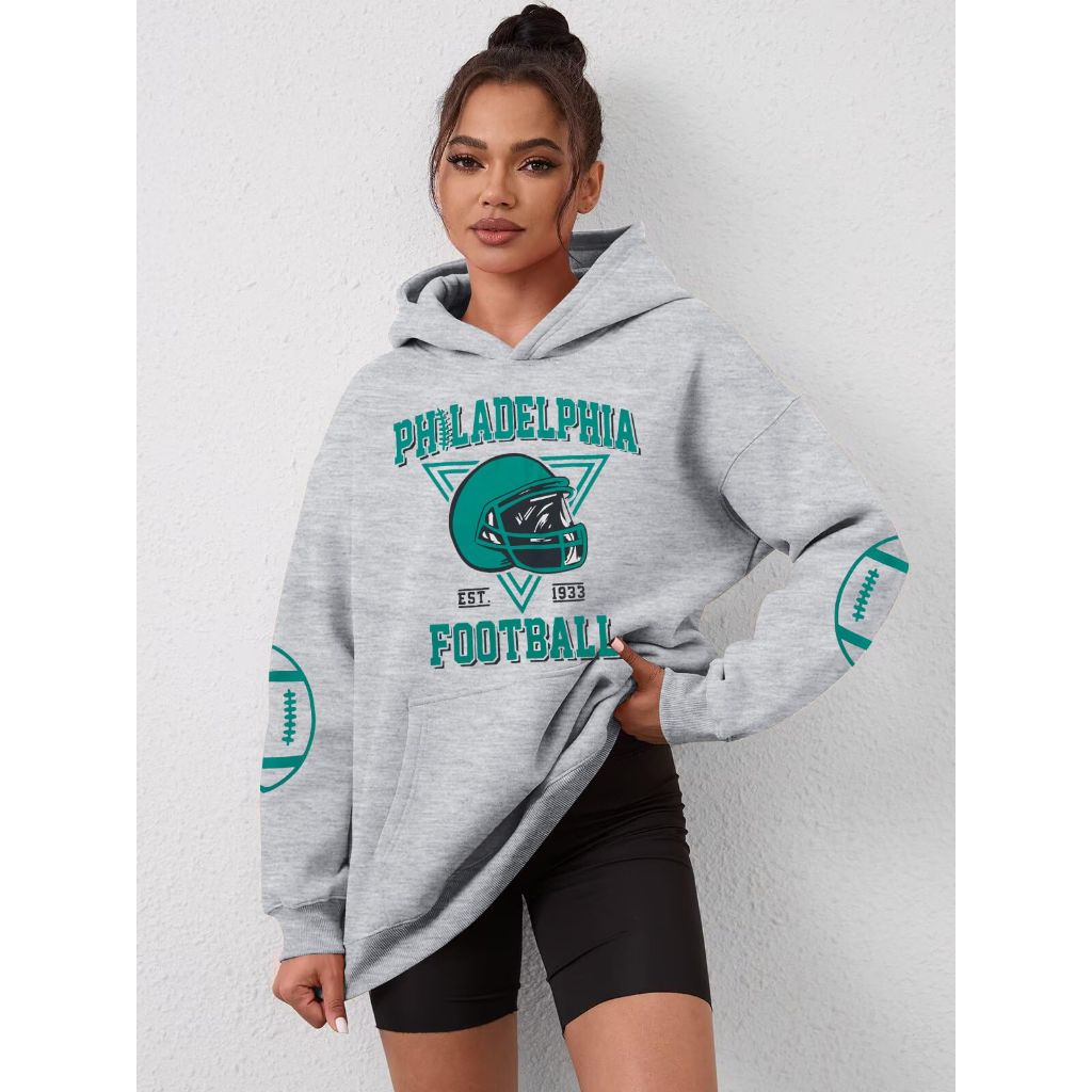 UNIQUEONE Womens Football Hoodie Game Day Sweatshirt, Light Grey, Small