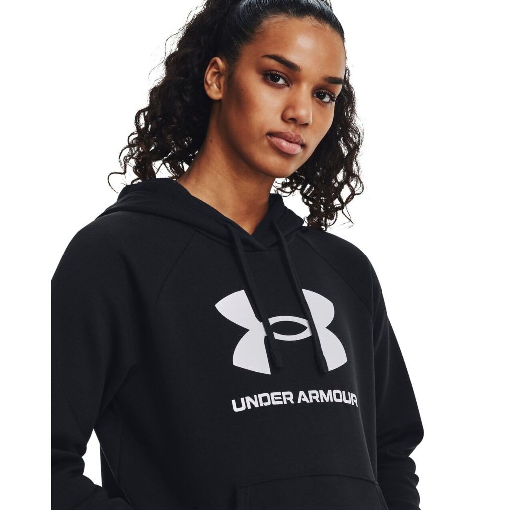 Under Armour Womens Rival Fleece Big Logo Hoodie, (001) Black / / White, X-Large