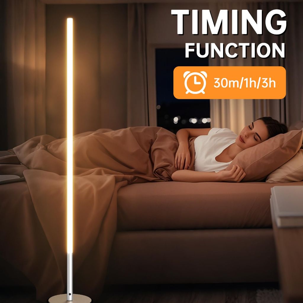 Marlrin Minimalist Corner Floor Lamp 2-Pack, 2700K-6500K Dimmable with Remote Control, 57.8" (Silver)