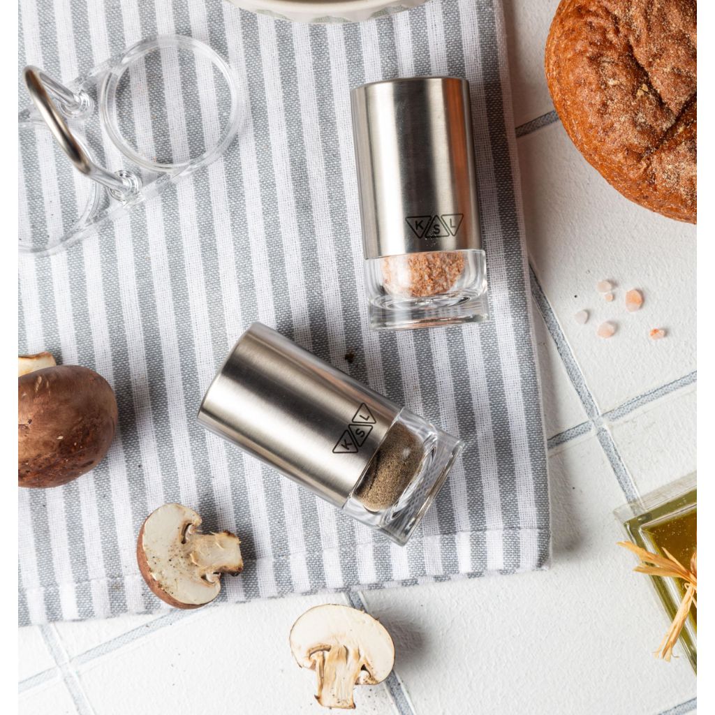 KSL Original Glass Salt and Pepper Shakers Set - Stainless Steel Salt Shaker and Pepper Shaker - Salt and Pepper Shaker Set for Salts and Pepper