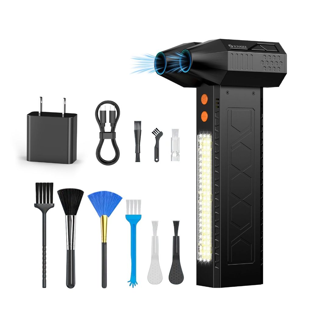 XJUGEZ Electric Air Duster,180000RPM Dual Air Outlet Compressed Air Duster Turbo Fan(10000mAh),Multipurpose Jet Fan,High-Speed Air Blower with 4 Gear,Electric Air Blower Duster with Assist Lighting