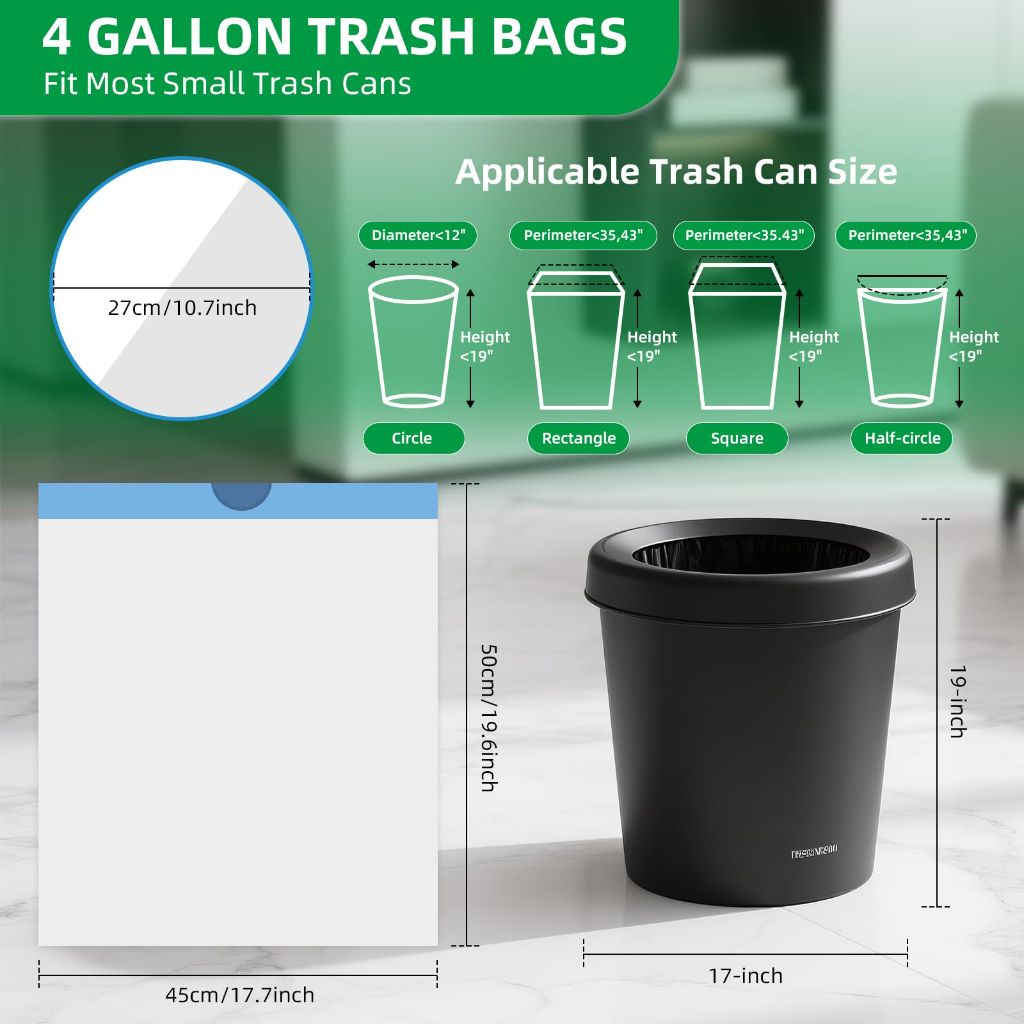 DMBWBRB 4 Gallon Small Drawstring Trash Bags - Unscented, 240 Bags