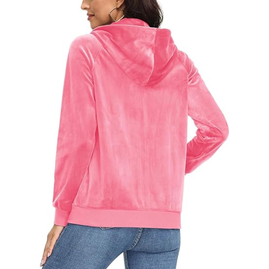 Csvinkiko Women's Velvet Hoodie Jacket Long Sleeve Zip Outerwear Soft Velour Sweatshirt Casual Jacket