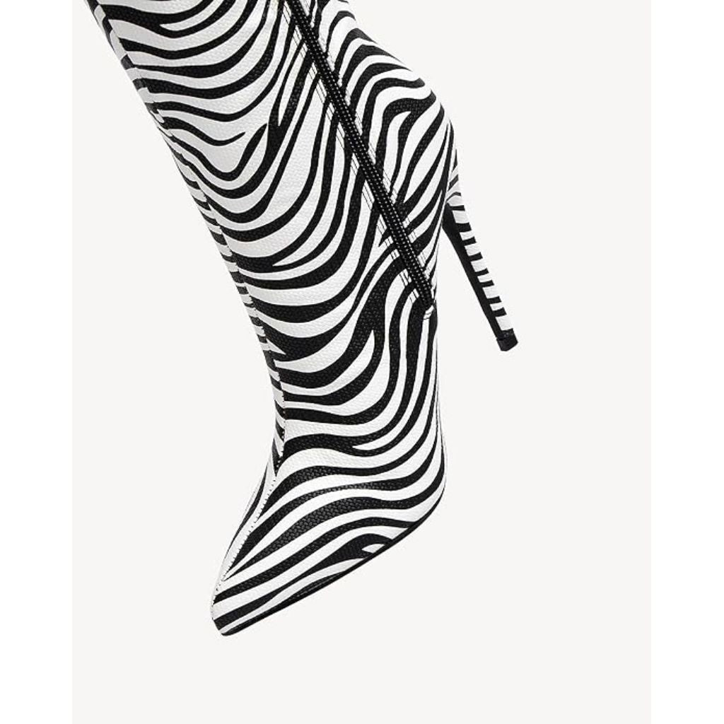 NewBella Women's Knee-High Stiletto Heel Boots - Zebra Stripe, Size 6.5