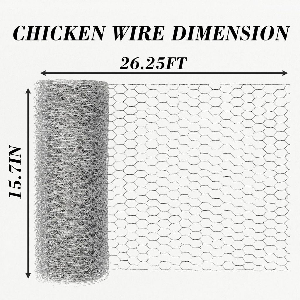 Chicken Wire Mesh, 15.75IN x 49.17FT Hexagonal Galvanized Steel Chicken Wire Fence, Metal Poultry Wire Netting for Chicken Coop Rabbit Dogs Barrier