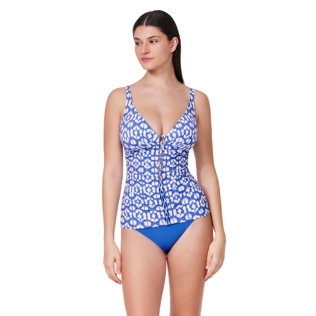 SZ 36D, Profile by Gottex Women's Standard Mantra Braided V-Neck D-Cup Tankini Top, Hamptons Blue