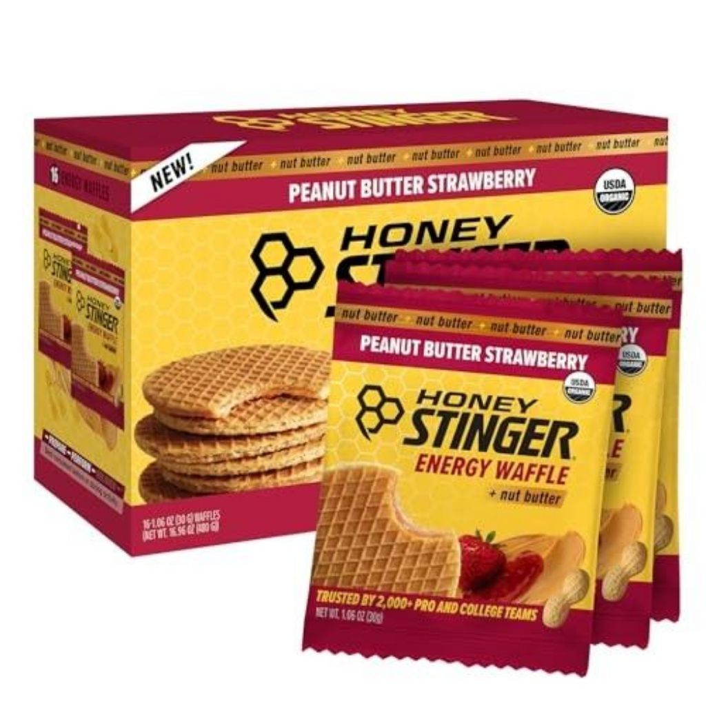Honey Stinger Organic Energy Waffles - Peanut Butter Strawberry, 16 Count