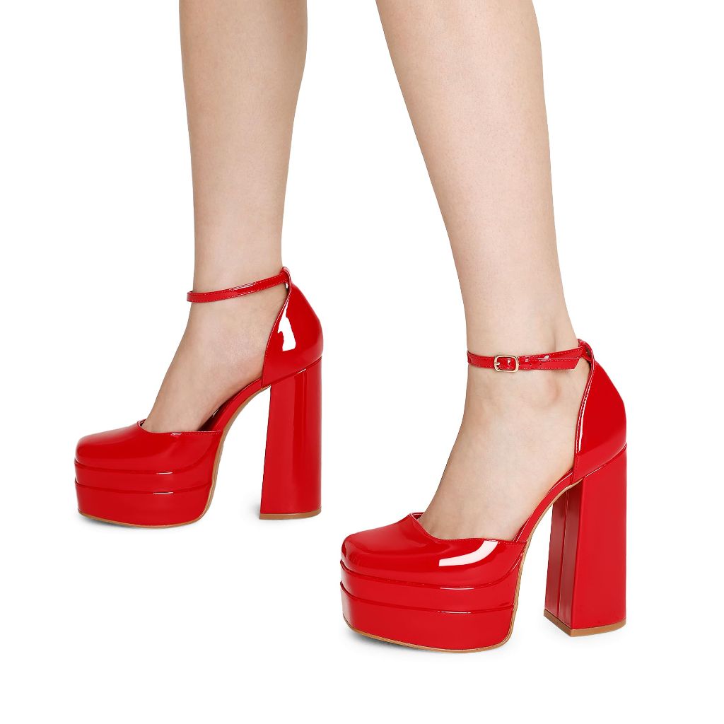 DREAM PAIRS Women’s High Chunky Platform Heels, Red - Size 9.5