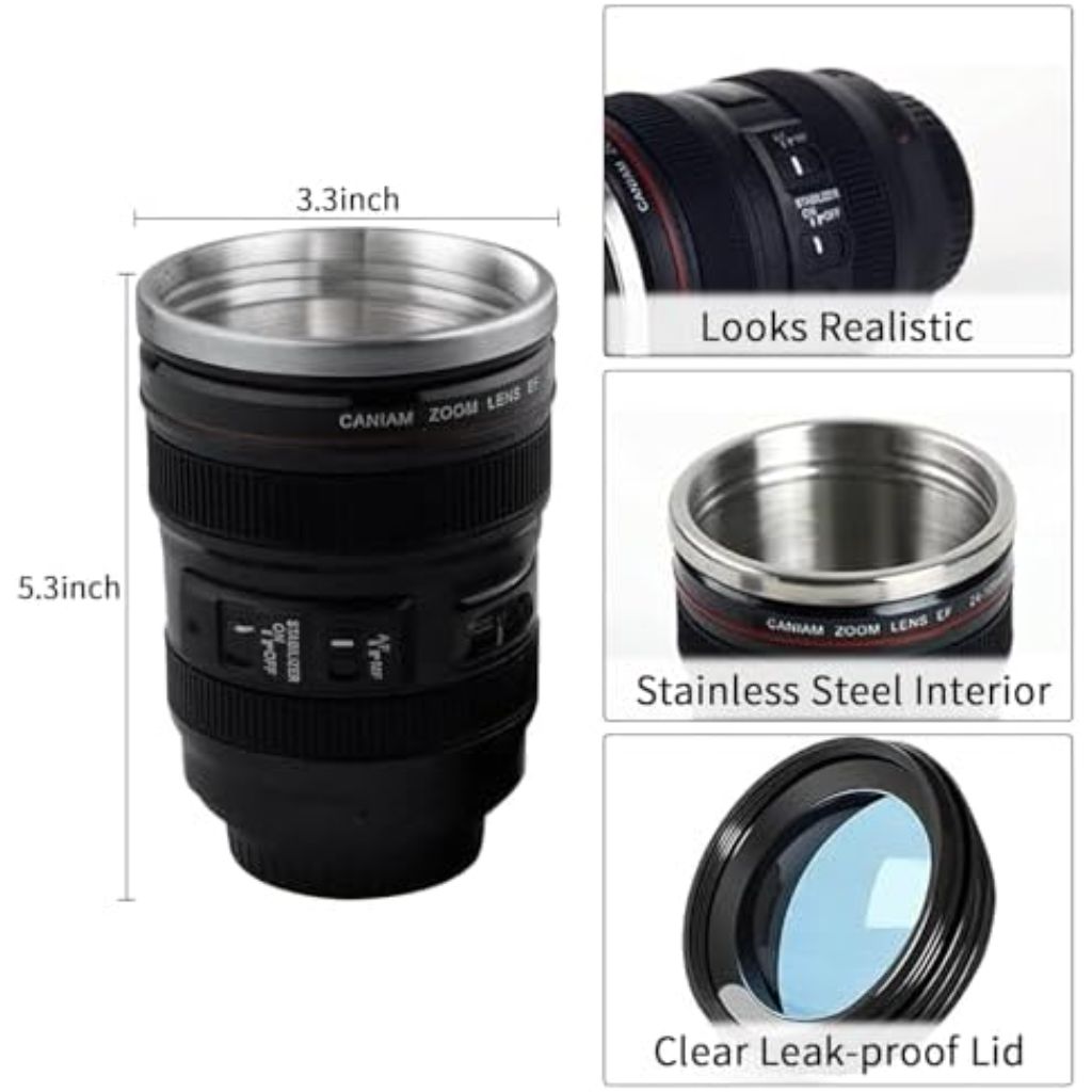 Camera Lens Stainless Steel Coffee Mug - Black