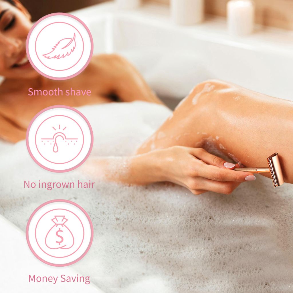 Bambaw Double Edge Safety Razor for Women With 5 Blades - Single Blade, Plastic Free Eco Razor, Reusable - Pink