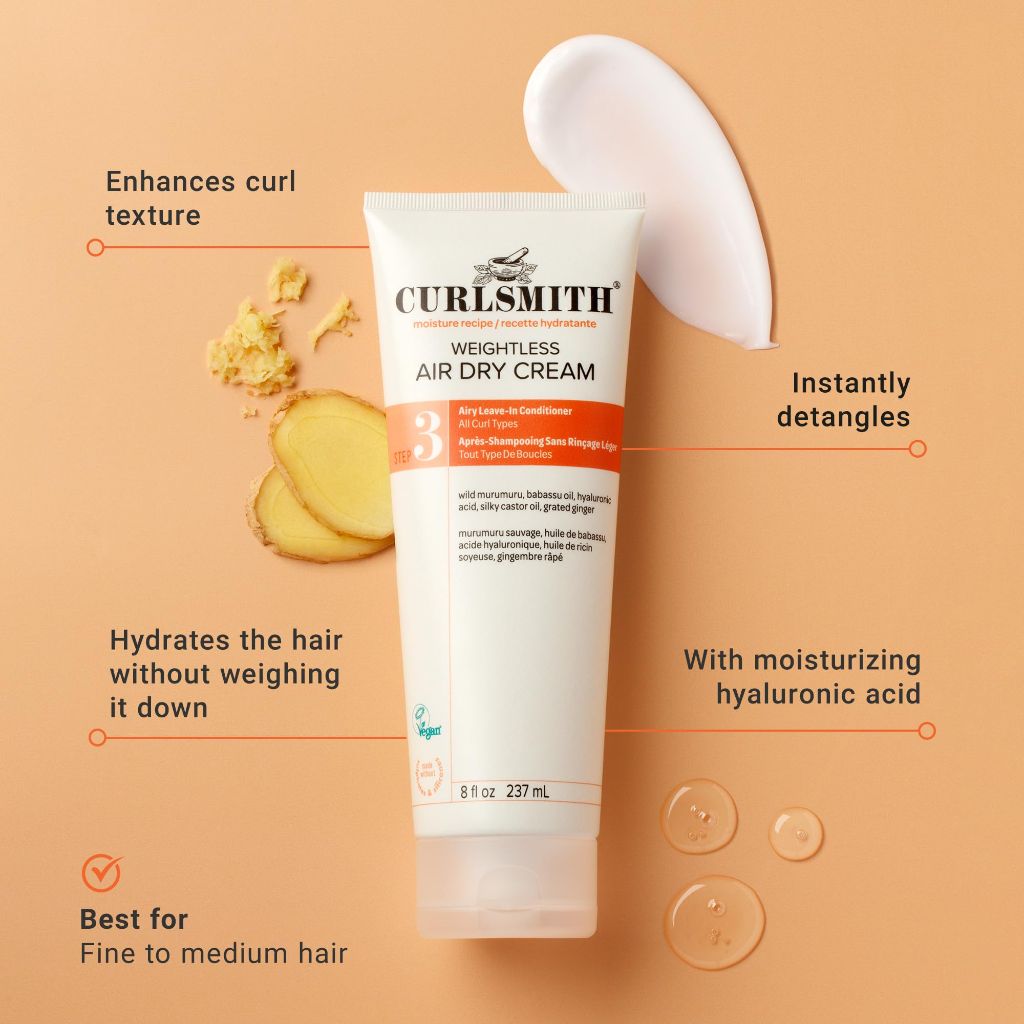 CURLSMITH - Weightless Air Dry Cream - Vegan Leave-In Conditioner for Any Hair Type, Smooths Hair (2fl.oz)