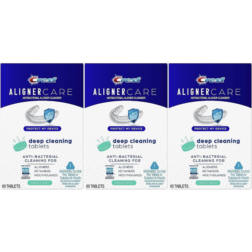 Crest Aligner Care Deep Cleaning Anti-Bacterial Tablets for Aligners, Retainers, Mouthguards, 60-Count, Pack of 3