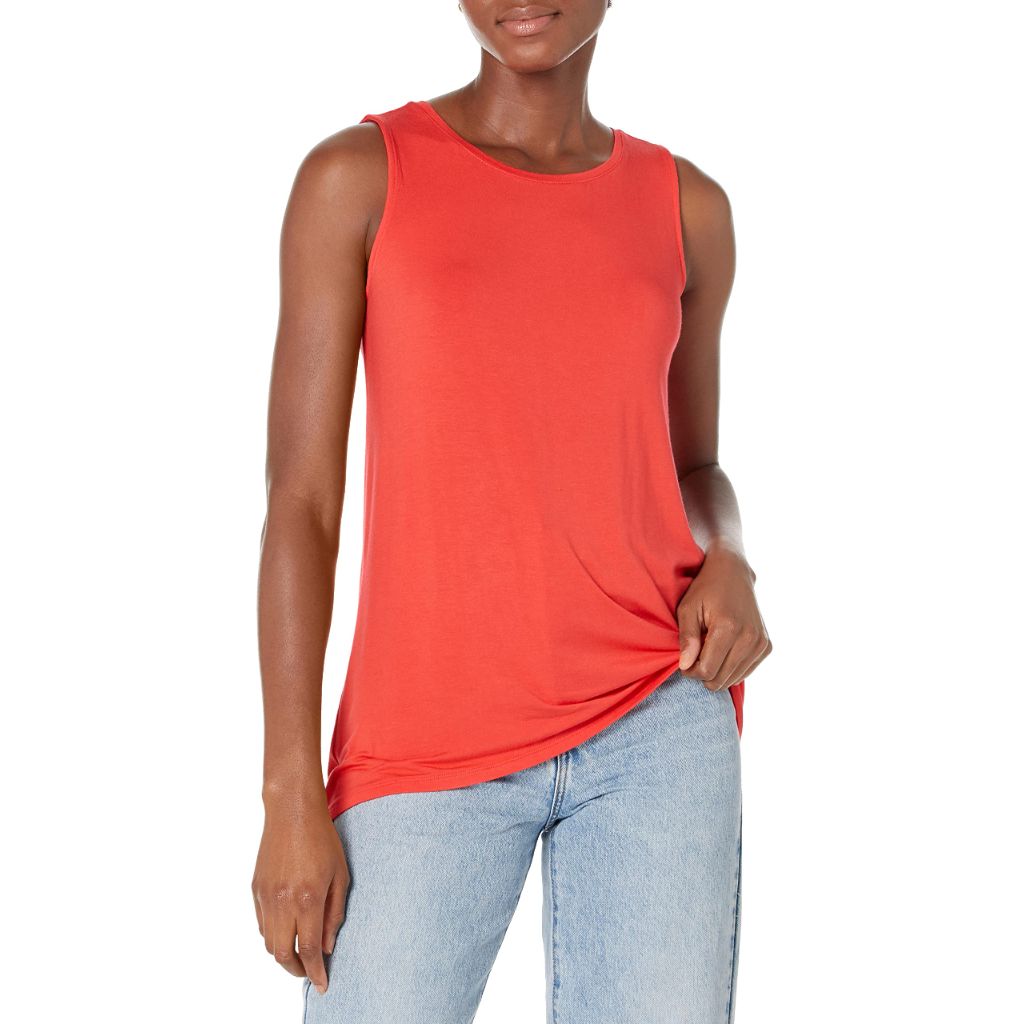 Amazon Essentials Women's Scoop Neck Swing Tank Top, Coral Orange, X-Small