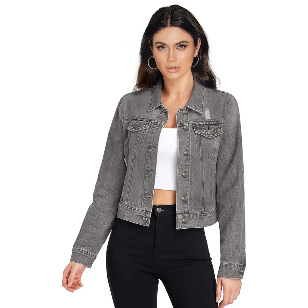 SZ 1X, Hybrid & Company Women's Long Sleeve Denim Jackets  | GREY