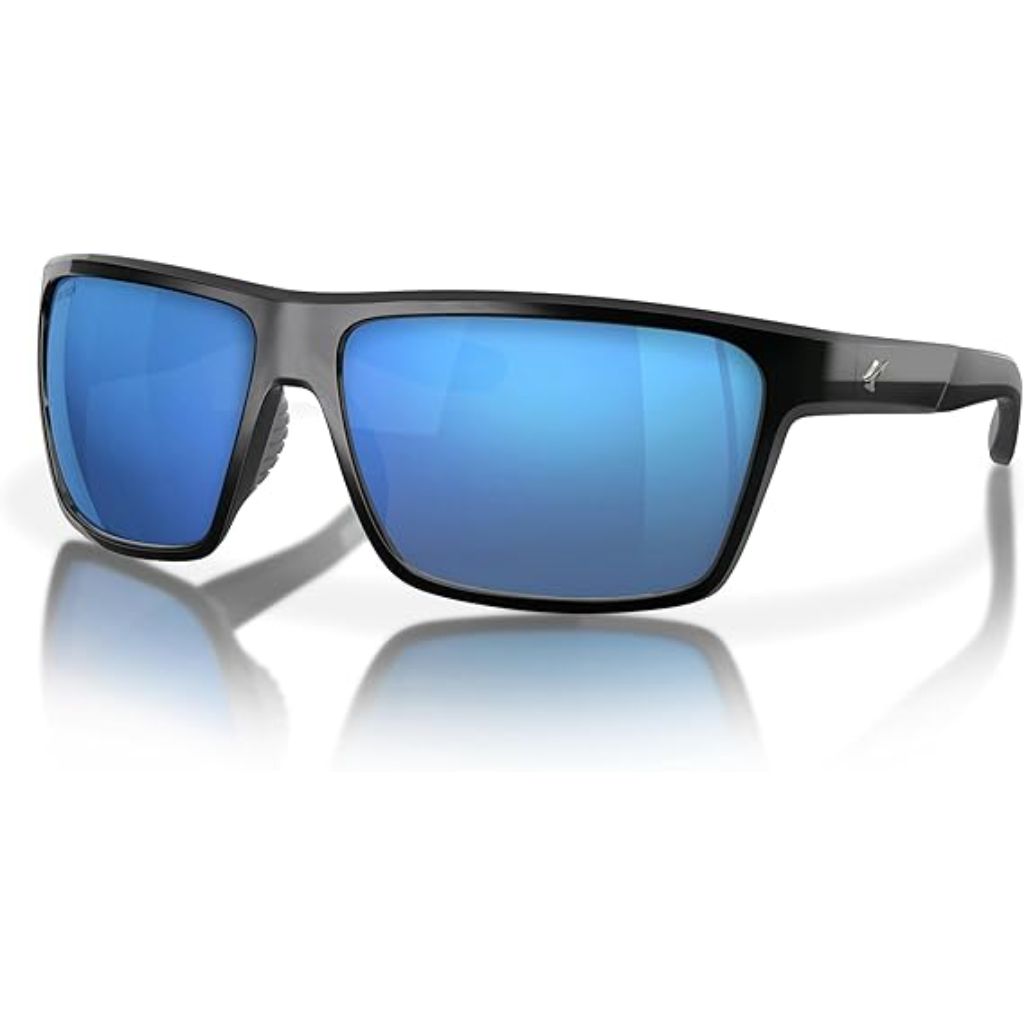 Fin-Nor Circle Hook Sunglasses - Shiny Black Frame/Blue Gray Mirror PC Lens