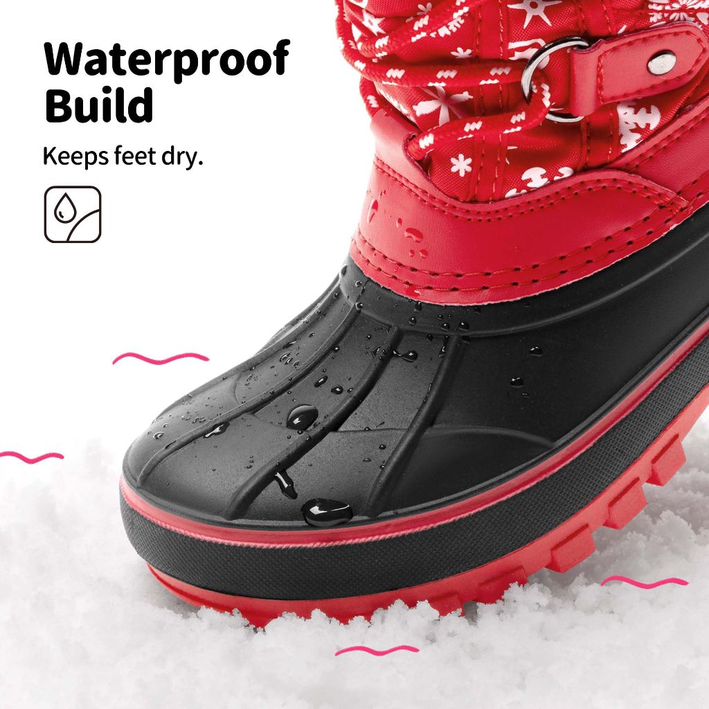DREAM PAIRS Kids Snow Boots, Red/Black - size 4