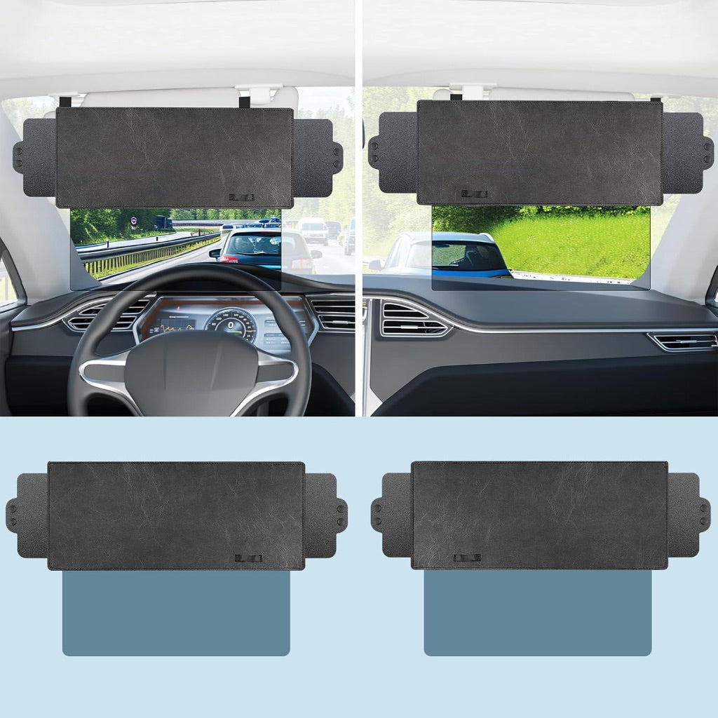 Veharvim Sun Visor for Car with 2 Side Sunshade, Upgraded UV400 Car Sun Visor Extension with PC Lens and Side Sunshade,Anti-Glare Visor for Safe Driving (Polycarbonate (PC), 1 Pack) (2 Pack)
