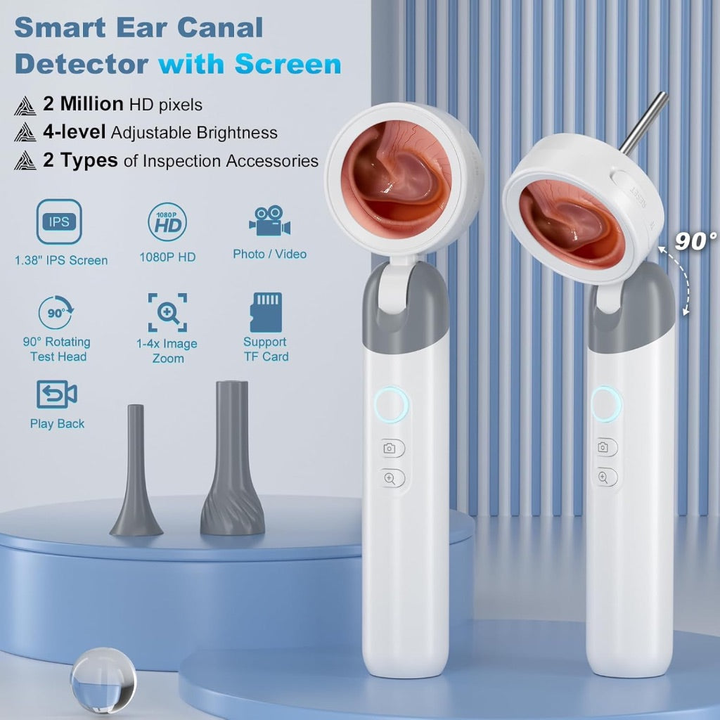 Wireless Ear Otoscope with 1080P HD Camera and 4 LED Lights, 1.38" IPS Display with Foldable Inspection Head