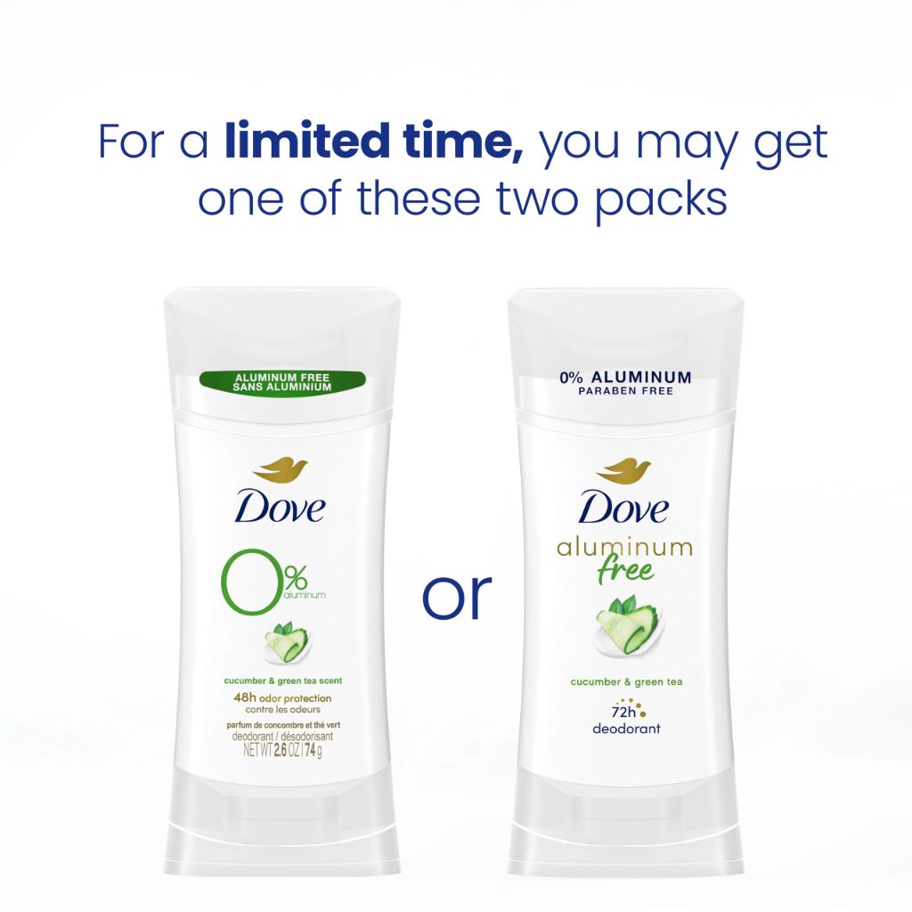 Dove Women's Aluminum Free Deodorant Stick - Cucumber and Green Tea, 2.6 oz (4 Pack)
