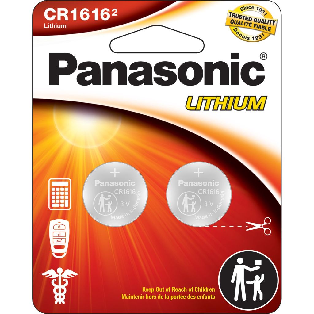 Panasonic CR1616 3.0 Volt Long Lasting Lithium Coin Cell Batteries in Child Resistant, 2-Battery Pack
